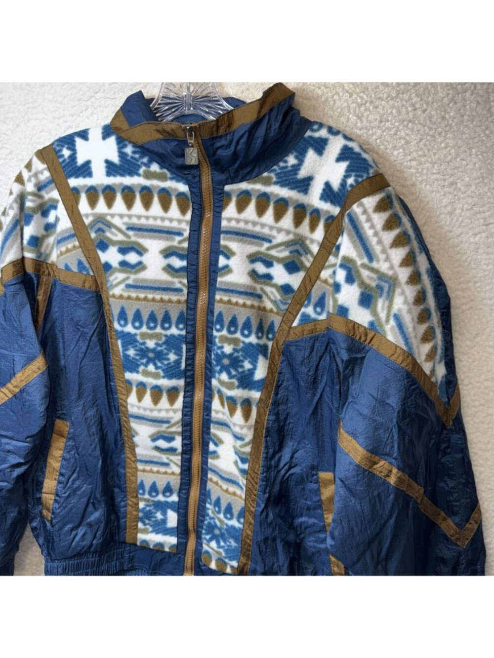 Vintage Active Stuff Aztec Fleece & Nylon Track Jacket Blue LArge - Picture 3 of 7
